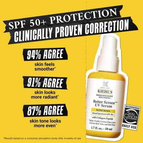 imageKiehls Better Screen UV Serum SPF 50 Invisible Facial Sunscreen with Collagen Peptide UV Filters to Shield UVA ampamp UVB Helps Correct Visible Signs of Aging Boosts Skin Radiance17 Fl Oz Pack of 1